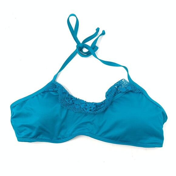 Laundry by Design Other - Laundry By Design Women's Size Medium Halter Lace Trim Bikini Top Teal